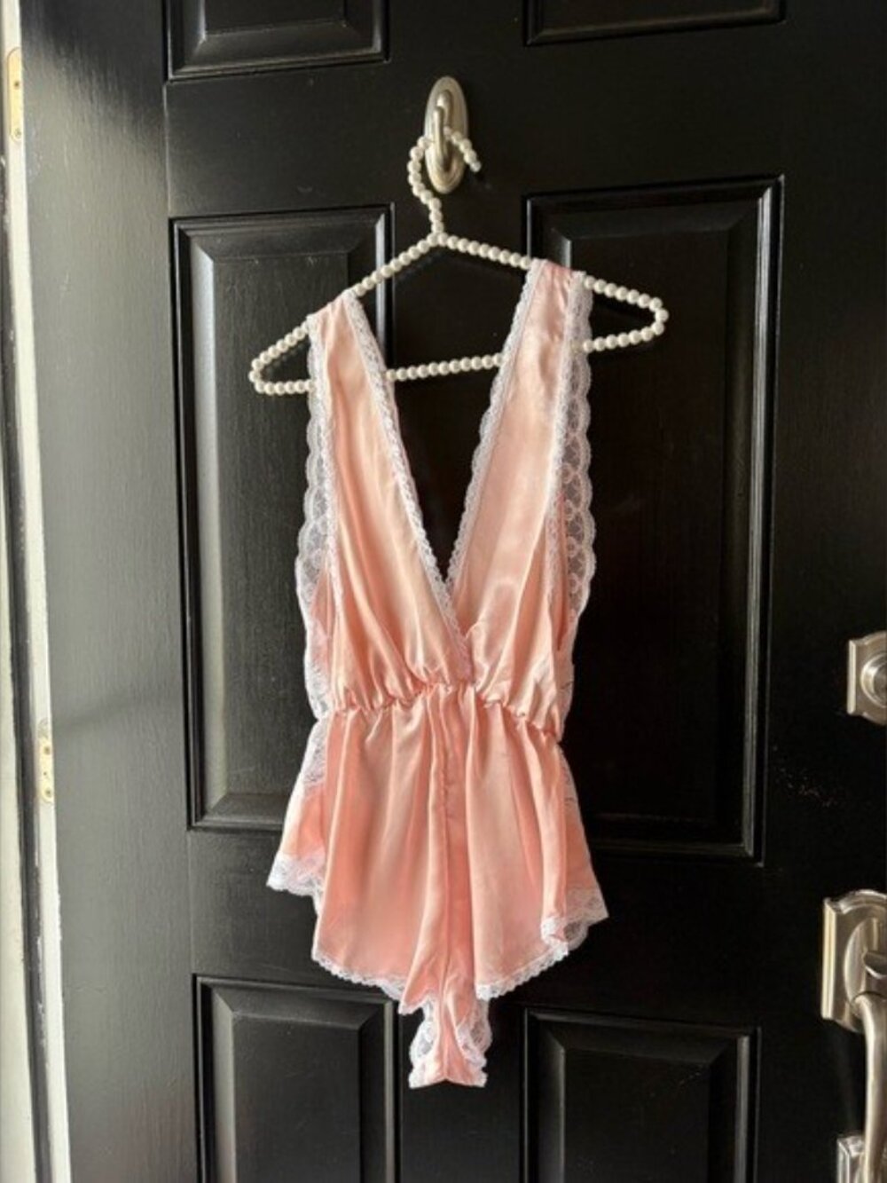 VTG Nicole Peach Pink Satin Lace Teddy Bodysuit Robe Set Size S/M - Picture 3 of 15